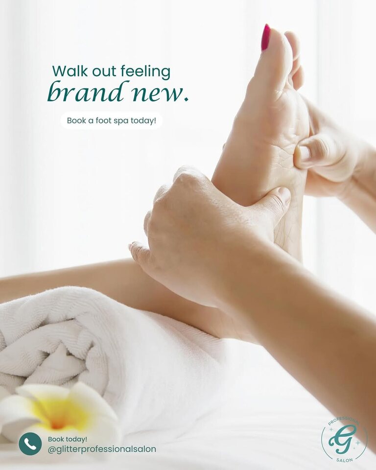 Foot massage during a spa treatment at Glitter Professional Salon